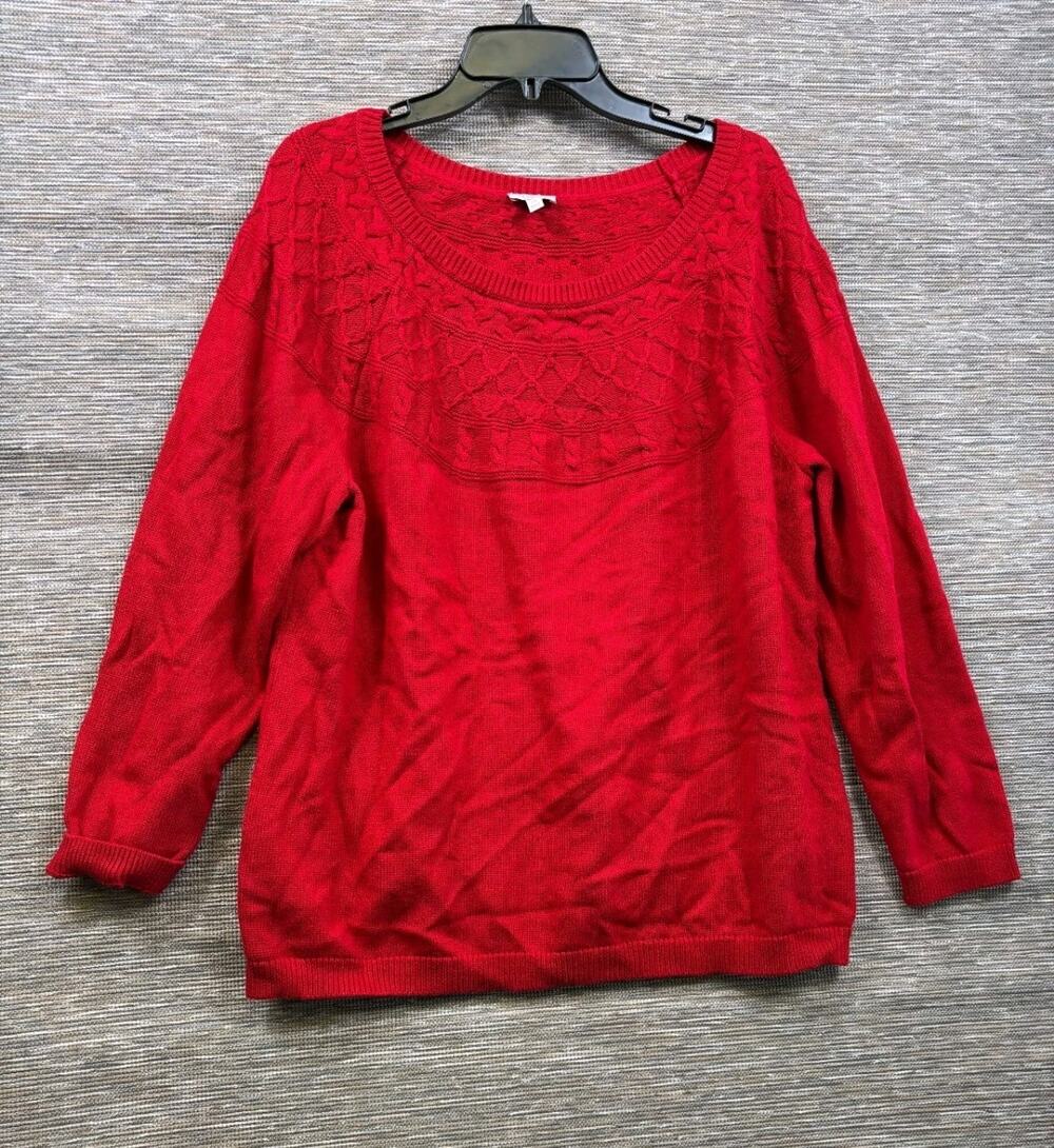 Talbots Red Cable Knit Women's Sweater 100% Cotton Size 2X Plus Top